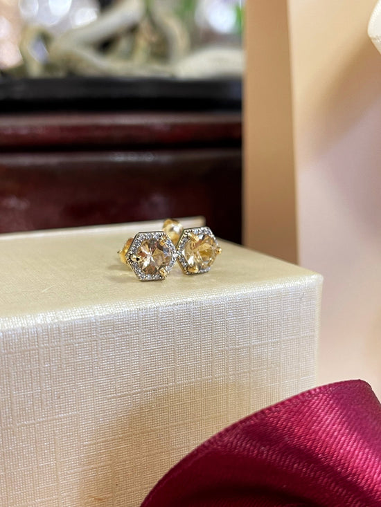 Load image into Gallery viewer, Plumb Gold Original Imperial Topaz Hexagon Studs

